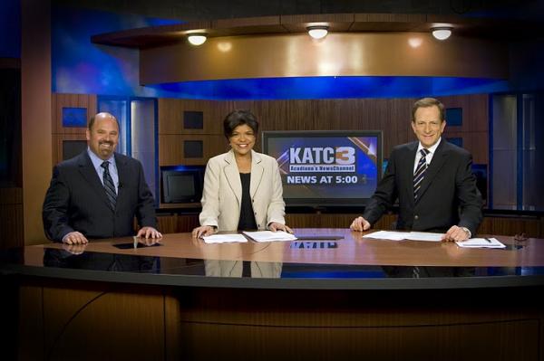 KATC Evening Anchors (L-R) Chief Meteorologist Rob Perillo, co-anchor Marcelle Fontenot, co-anchor Hoyt Harris.